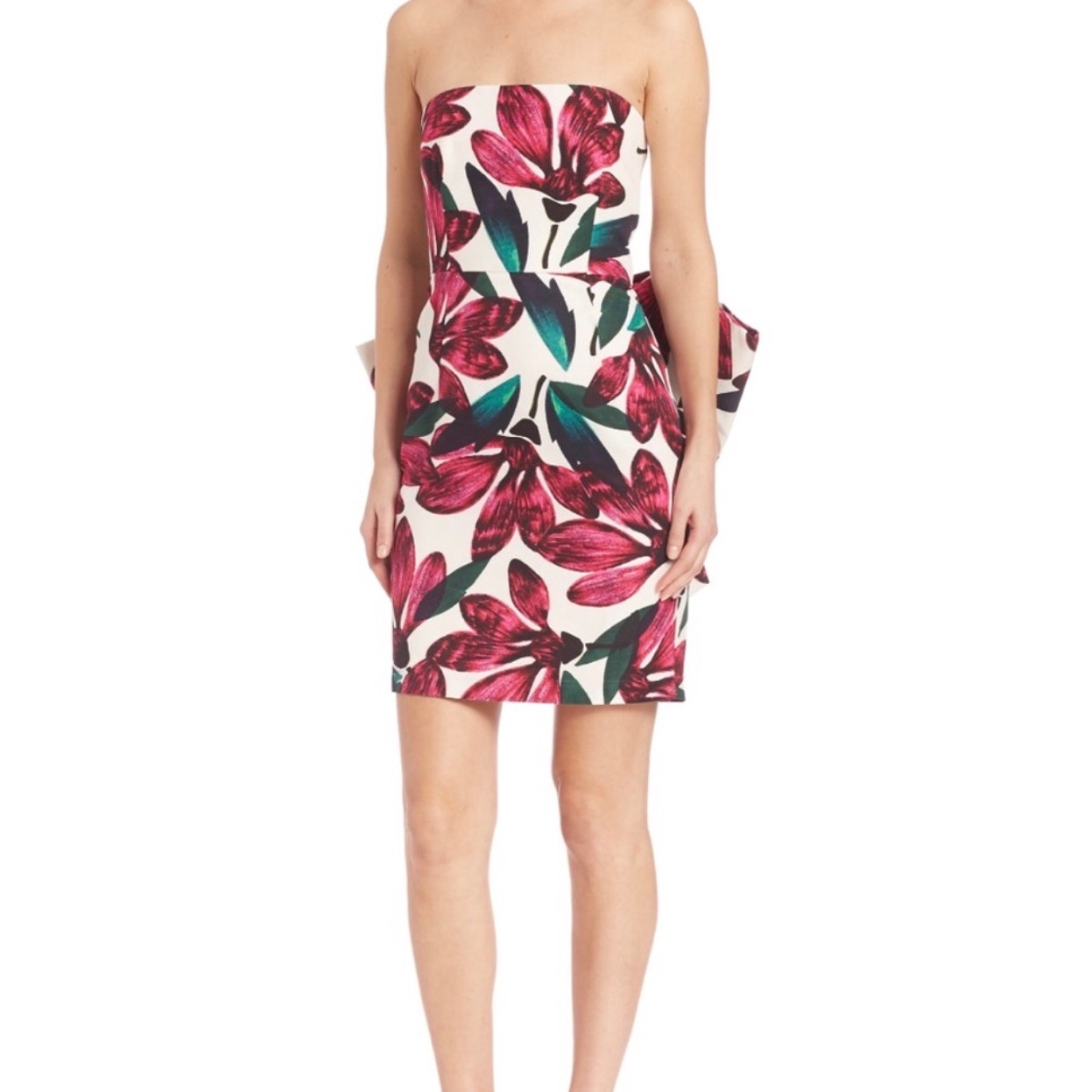 Milly Lyla Strapless Pink Floral Bow Mini Dress Petal Print Size 4